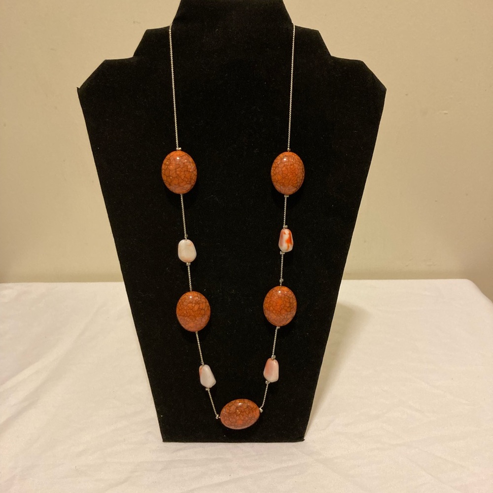Long Orange Agate Bead Necklace - Women Jewelry